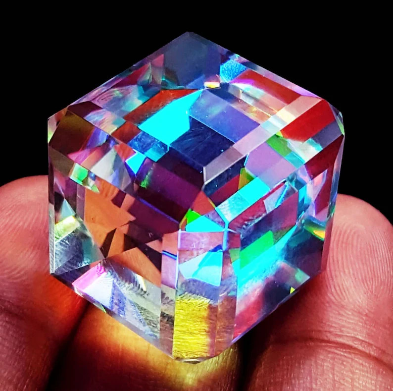 110+ Ct Certified Mystic Topaz Gemstone Cube Cut Rainbow Fire Limited Time Deal-image