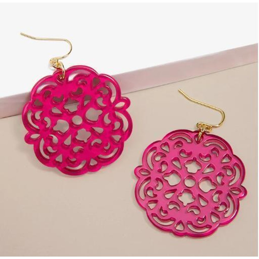 Drop Earrings with resin drop in Allure Cut-out design - Hot Pink
