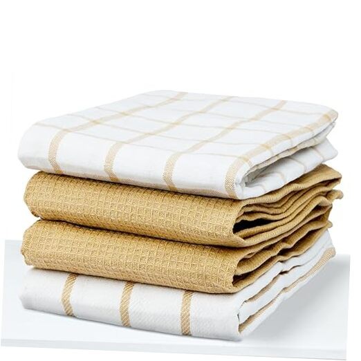 Premium Kitchen Towels Set - 18”x 28” Multiweave Pack of 4 Multi-weave Beige