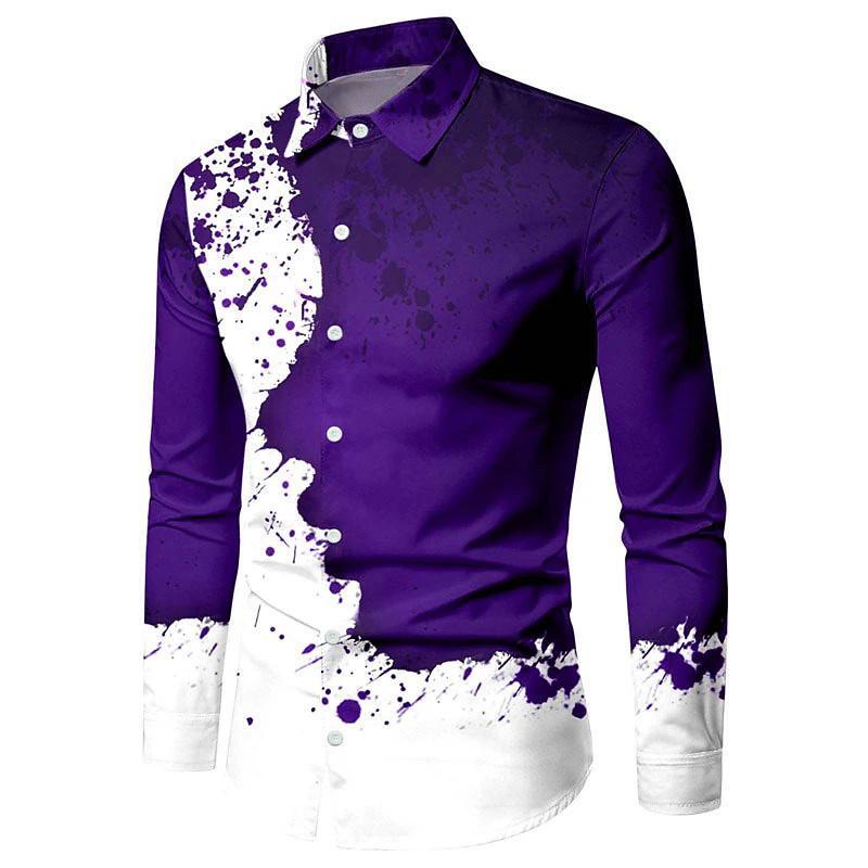 Men's Colourful Abstract Print Dress Shirt Long Sleeve Formal Fashion