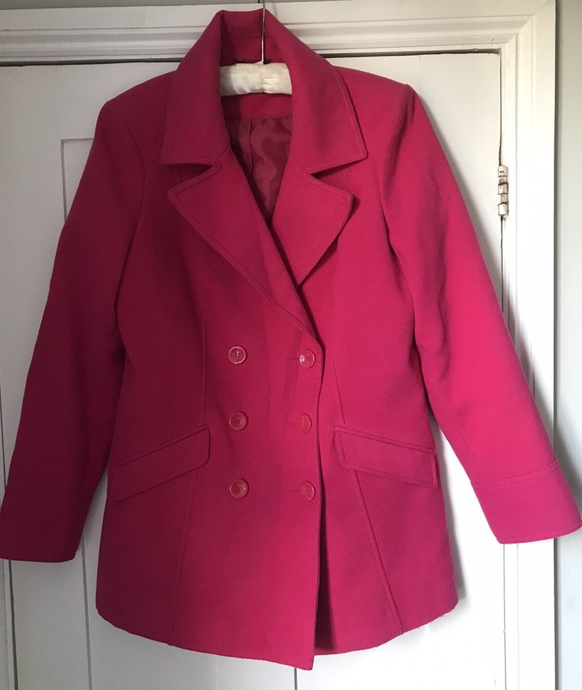 M&Co Size 12 Pink Double Breasted Wool-Look Mid-Length Coat Excellent Condition