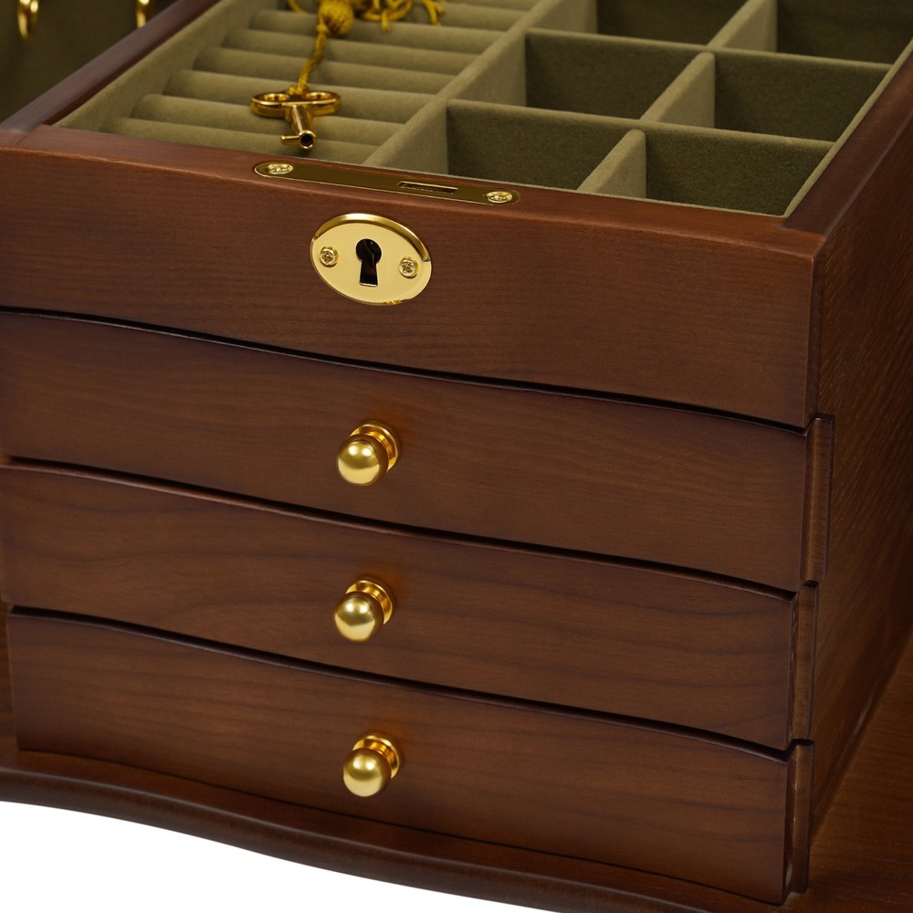 Antique Large Wooden Jewelry Organizer Box Necklace Watches Rings Storage Case