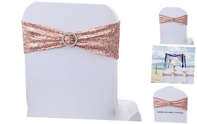100 Rose Gold Sequin Chair Sashes for Elegant Wedding Decorations and Events