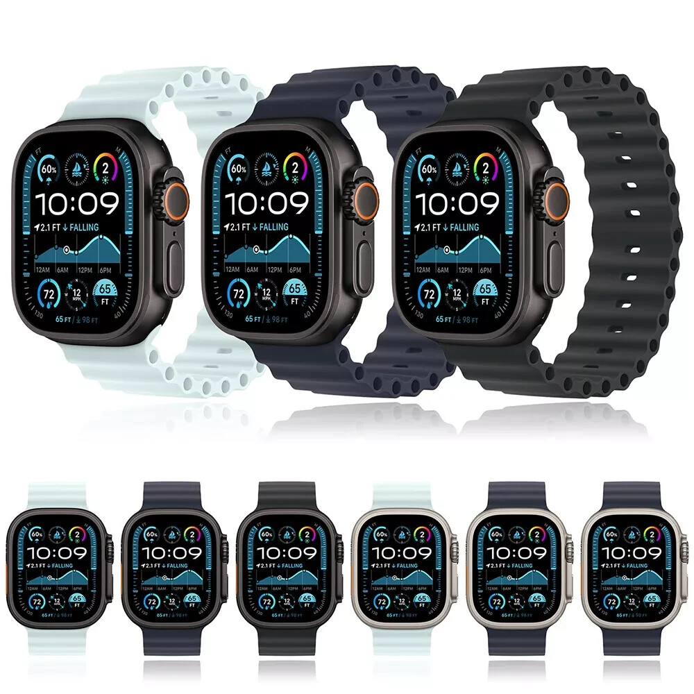 Double-clasp Ocean silicone strap For Apple Watch 10 44/45/46/49mm Ultra2