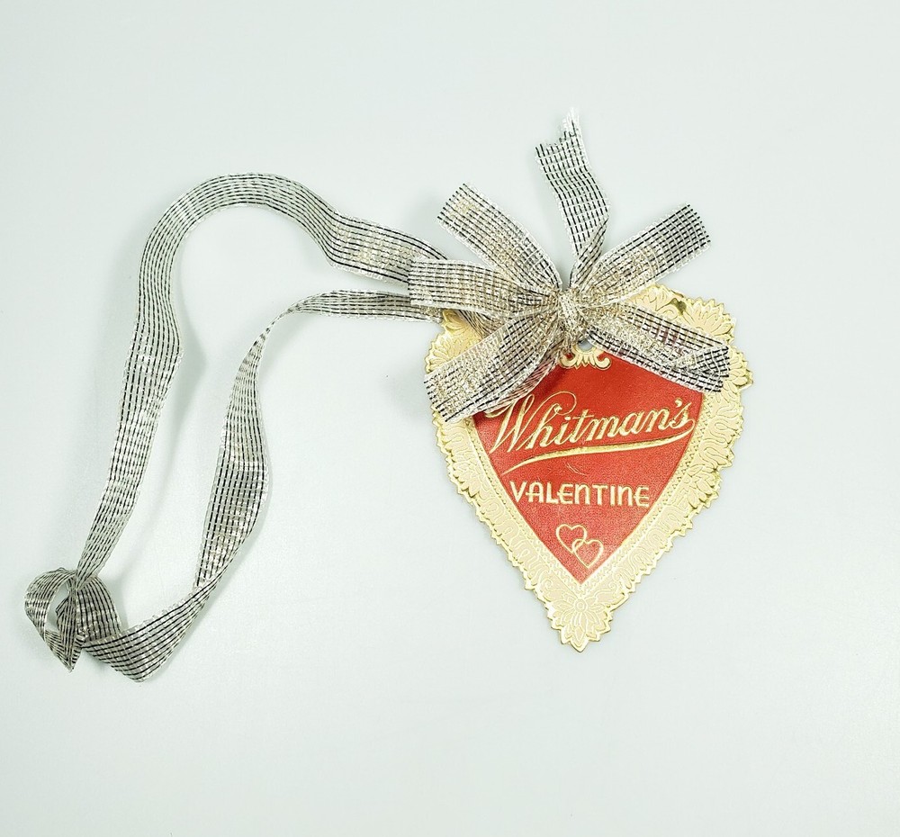 Vintage Whitmans Valentine Box Card And Bow Chocolate Advertising Gold Red 30s