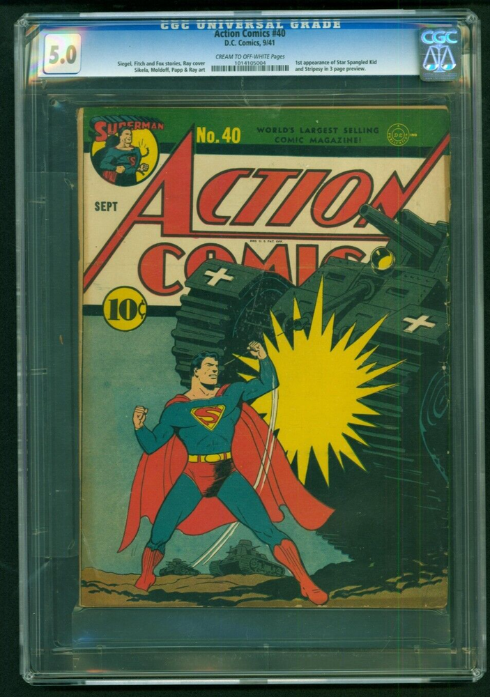 1941 Action Comics 40 CGC 5.0  1st App Star Spangled Kid Nazi Tank WWII Cover