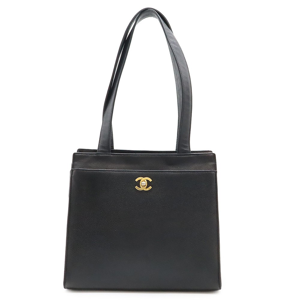 CHANEL Coco Mark Black Tote Bag with Shoulder & Semi-Shoulder Strap