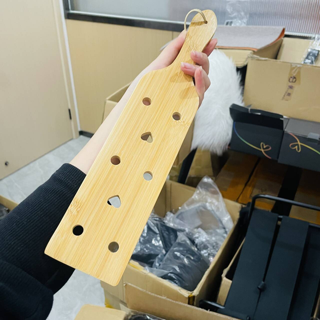 Bondage Bamboo Handle Spanking Paddle with Holes Wooden Flogger Whip BDSM Slave