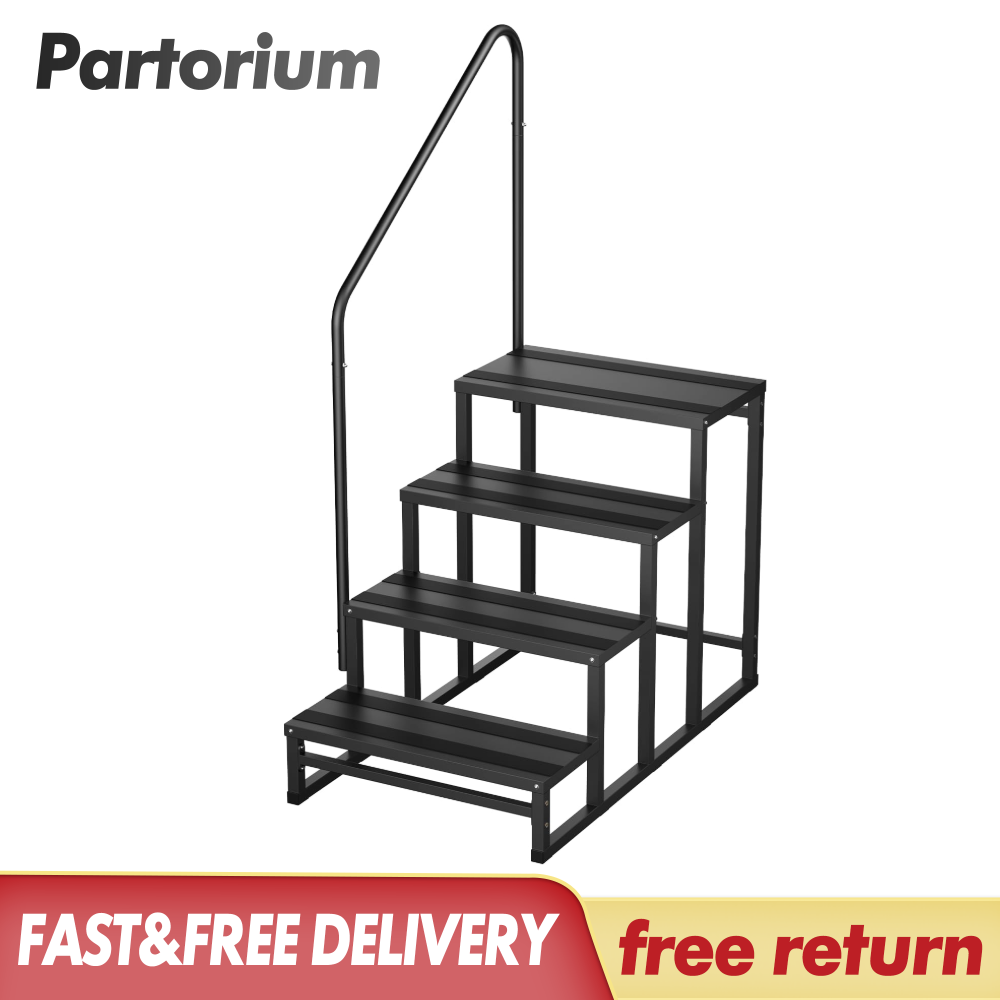 Outdoor 4 Step RV Stairs w/ Handle Heavy Duty Steps w/ Non Slip Tape Hot Tub Use