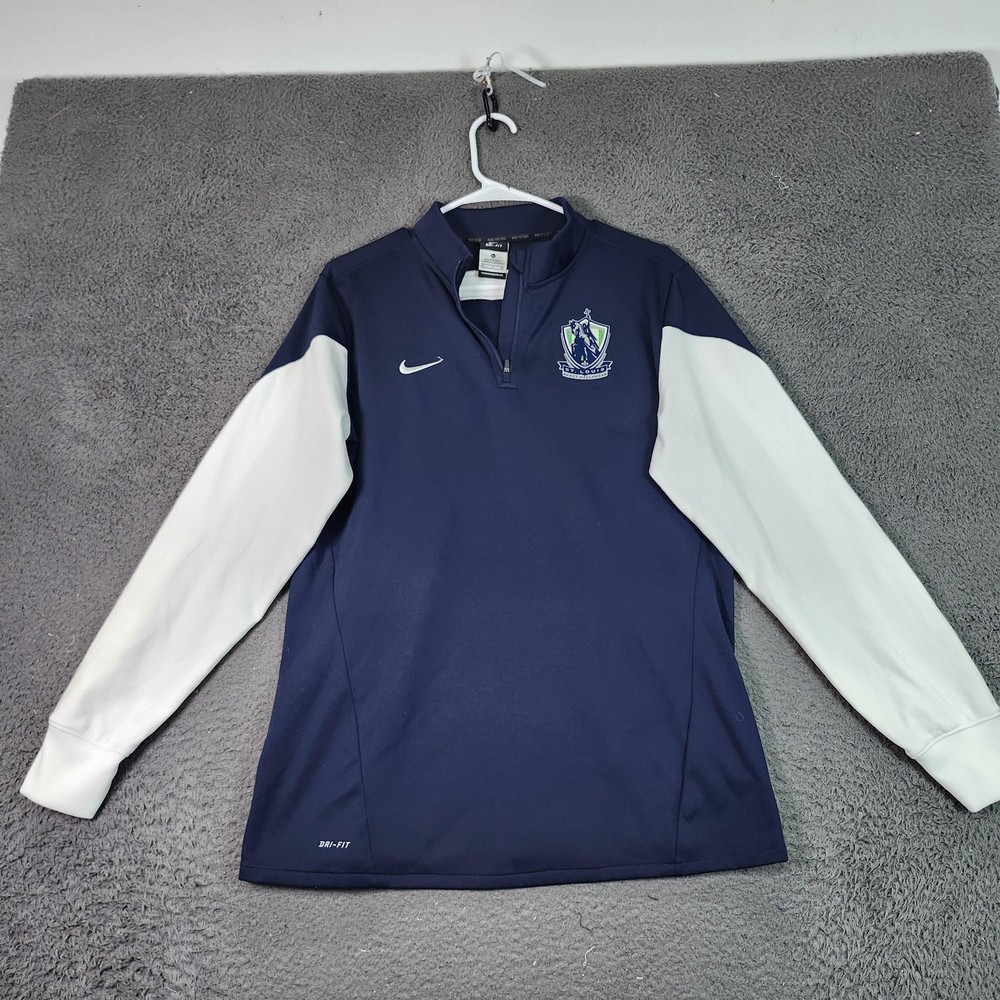 Nike Dri-FIT Pullover Shirt Mens XL Blue White Quarter Zip Football Training