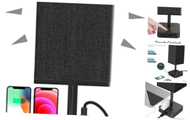 Touch Control Bedside Table Lamp with 3 USB Charging Port and 2 AC Black