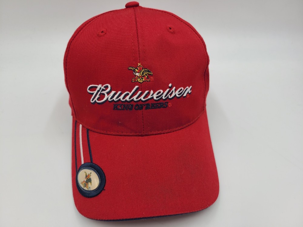 Vintage Budweiser King of Beers Distressed Strapback Adjustable Hat Cap Men Red