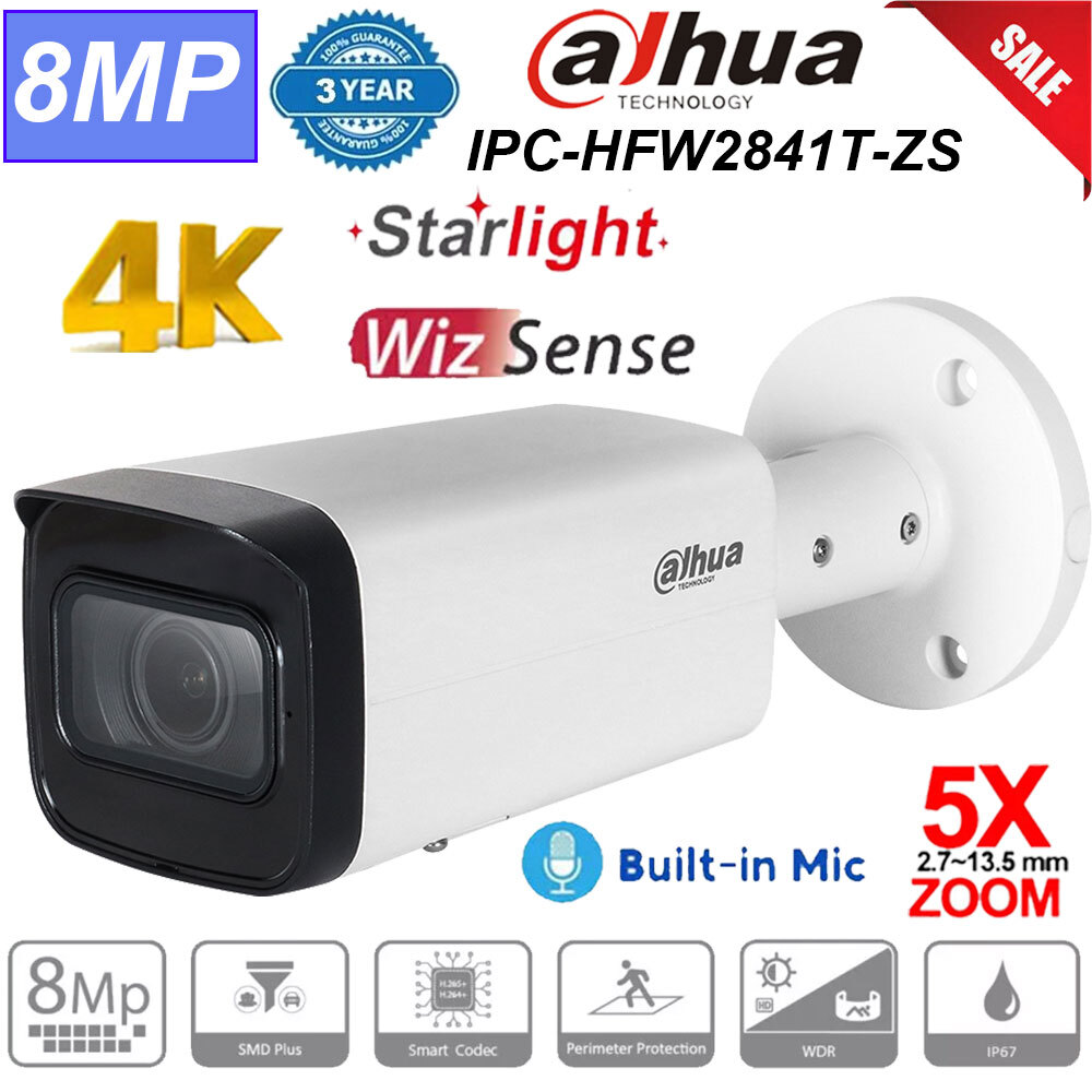Dahua 8MP 4K Varifocal Zoom Starlight MIC IPC-HFW2841T-ZS POE Wizsense IP Camera