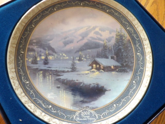 Thomas Kinkade 2002 Olympic Mountain Evening Collectible Plate Excellent Condition