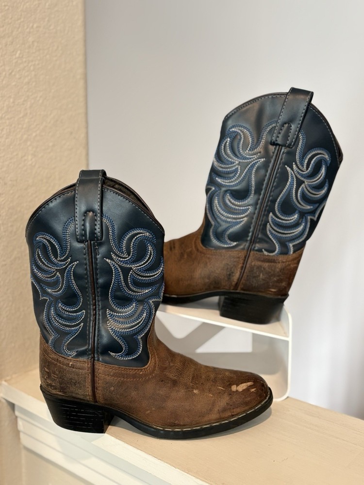 Cody James Brown Blue Leather Cowboy Boots Youth Size 1Y