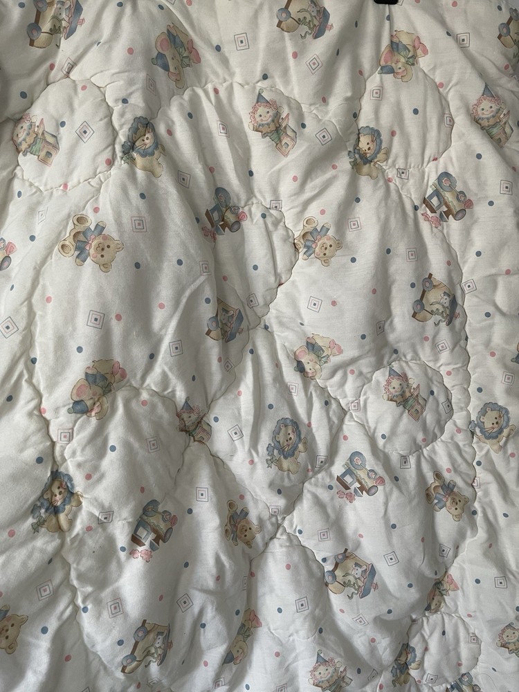 Vintage Baby Quilt Crib Blanket Pastel Teddy Bears Toys Nursery Bedding 80s 90s