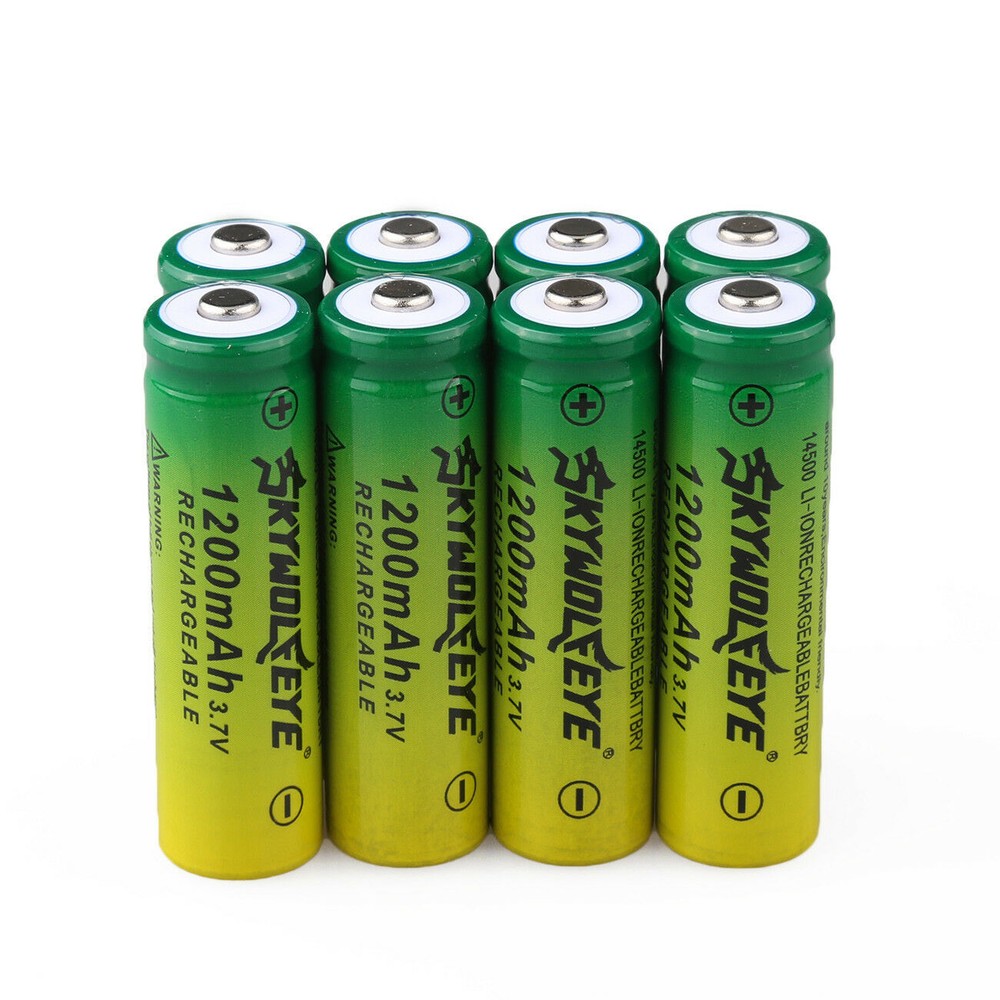 8pcs SkyWolfEye 14500 Battery 3.7V 1200mAh Rechargeable Batteries Cell USA