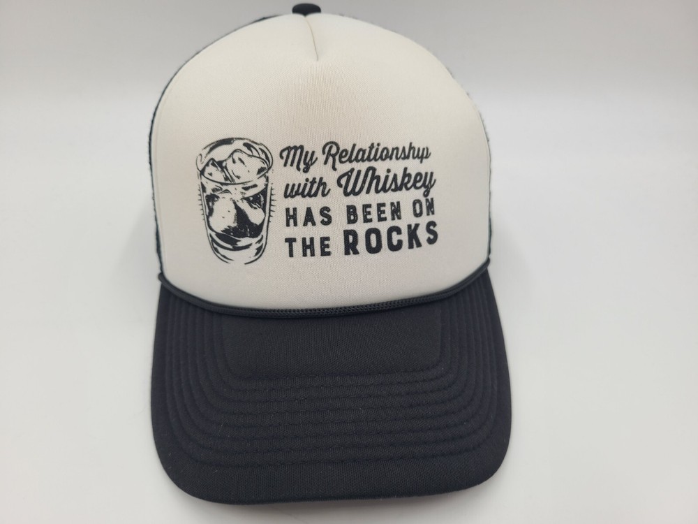 My Relationship With Whiskey Has Been On The Rocks Mesh Trucker Snapback Hat Cap
