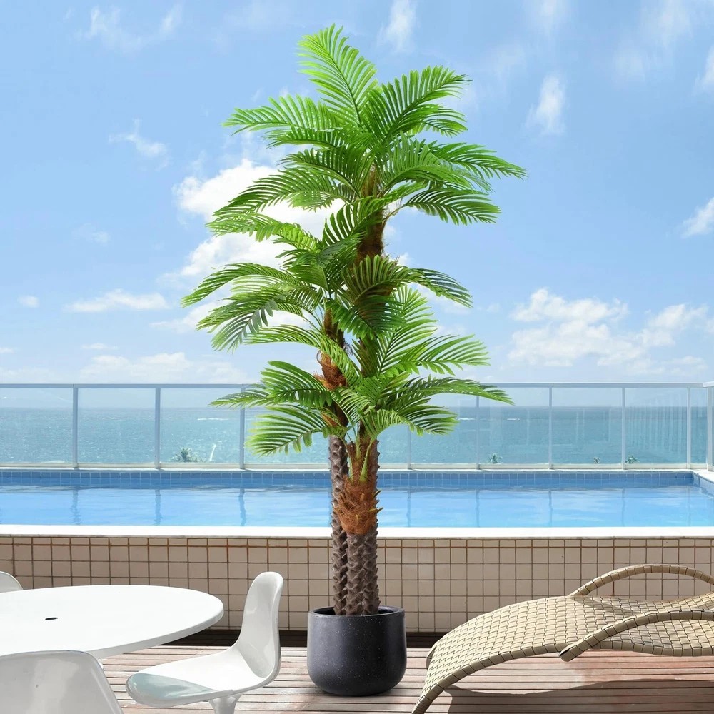 8.5ft UV-Resistant Artificial Triple Phoenix Palm Tree for Outdoor Decor