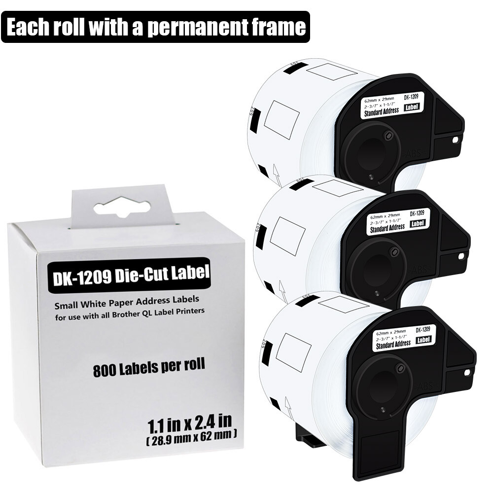 3Rolls DK-1209 Small Address 800 Labels 28.9x62mm for Brother QL Printer