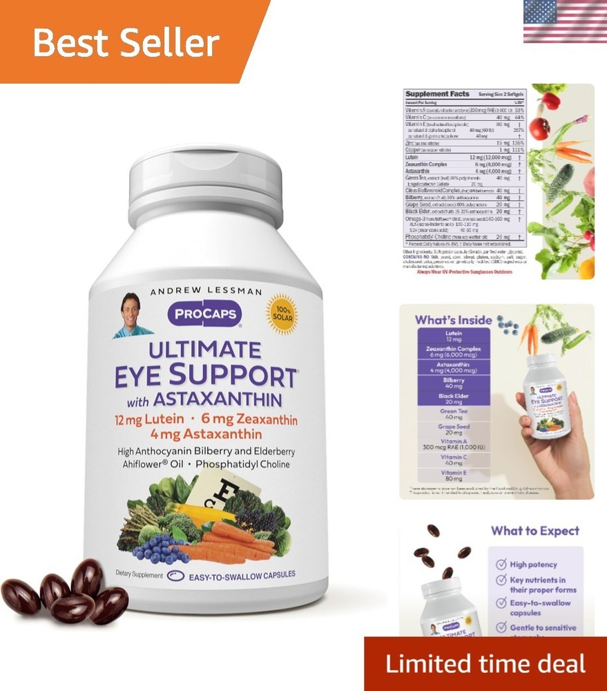 Ultimate Eye Support with Astaxanthin - 30 Gluten-Free Softgels for Vision Care