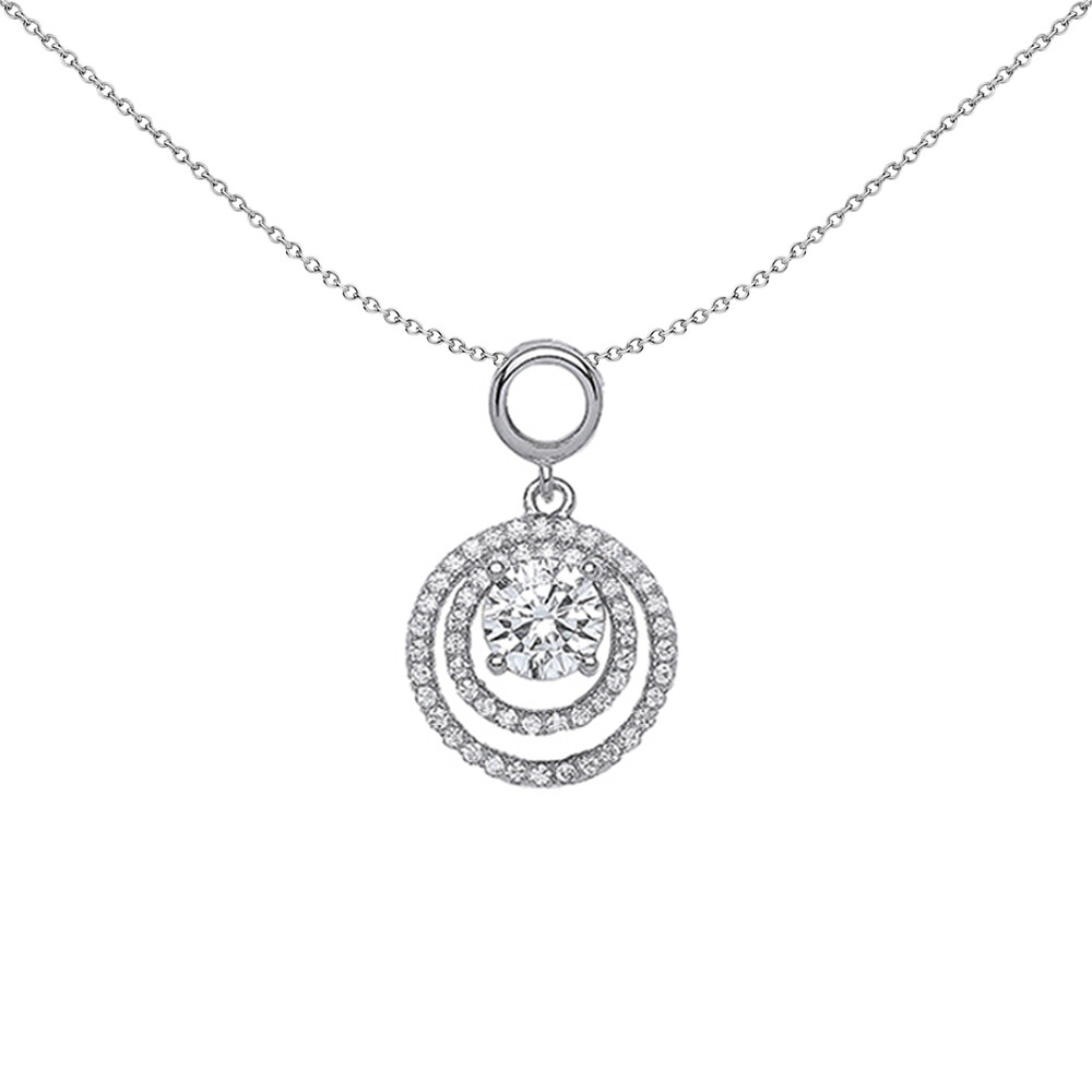 Silver Jewelco London CZ Halo Charm Necklace 18 inch