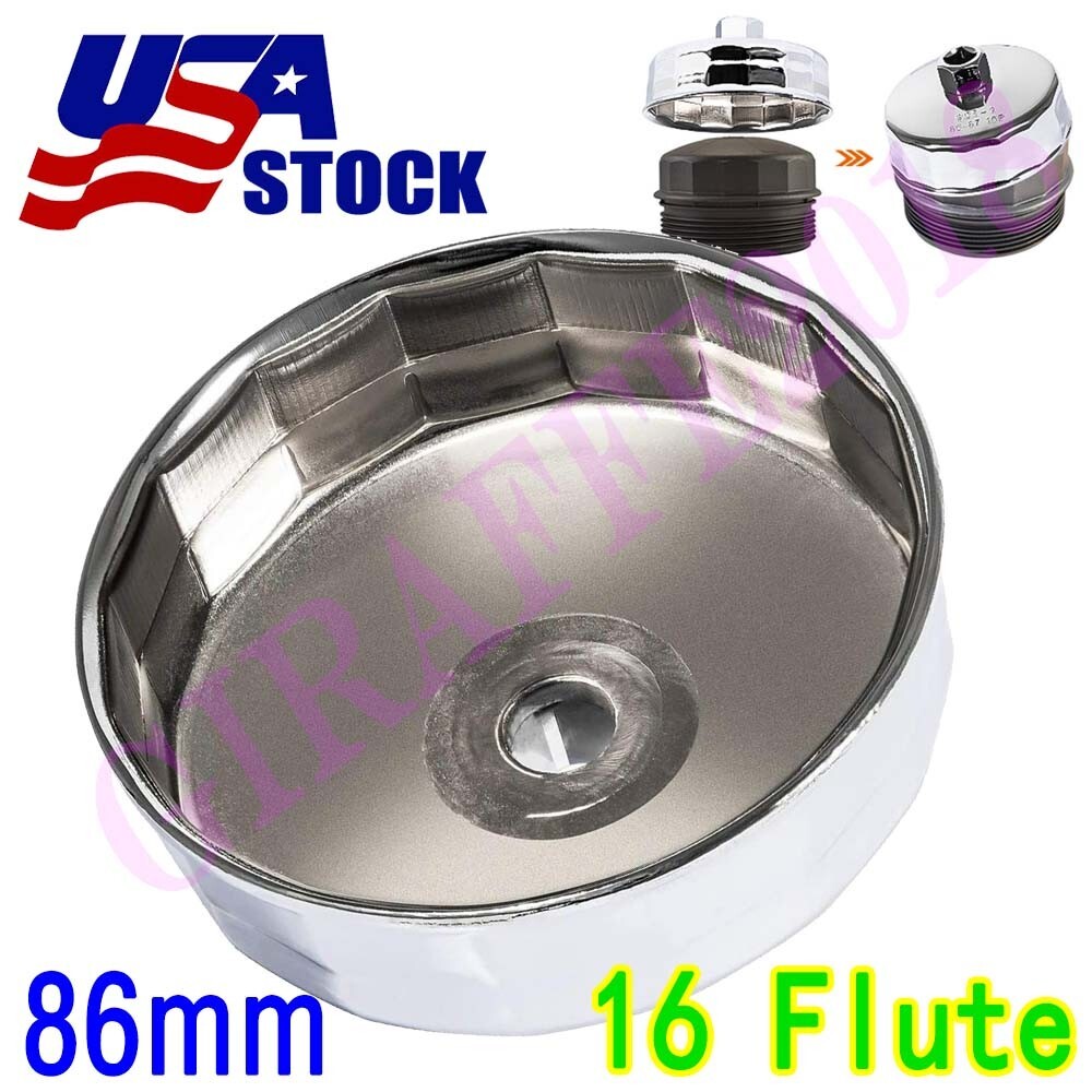 Silver Steel 86mm 16-Flute Oil Filter Wrench Cap Tool for BMW Volvo