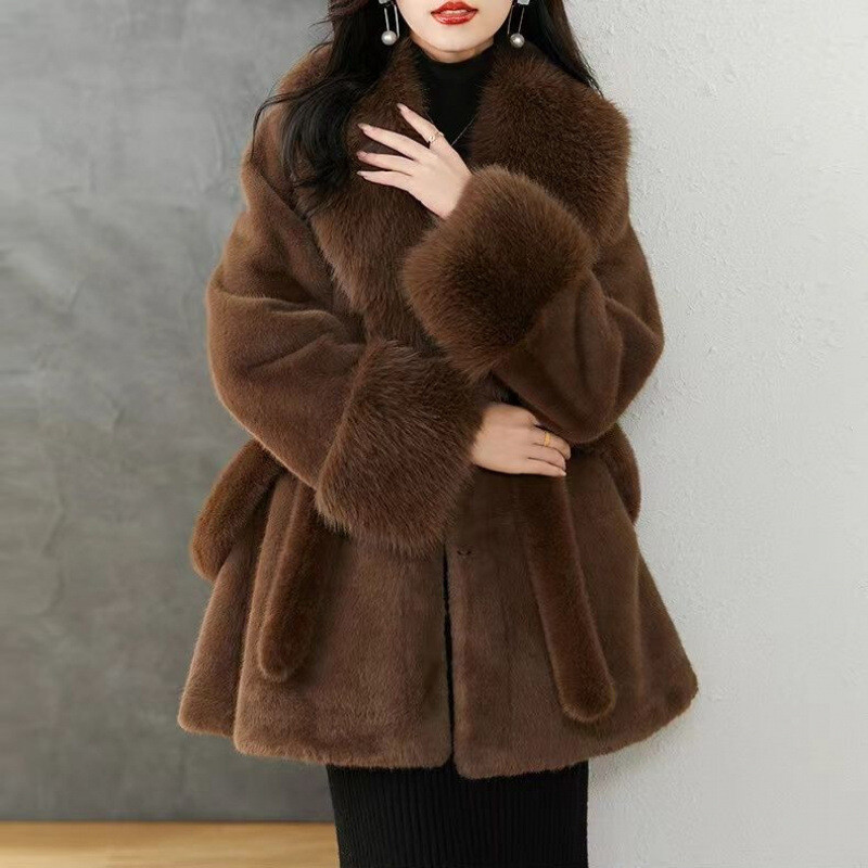 2024 Women's Winter Faux Fox Mink Coat in 3 Colors