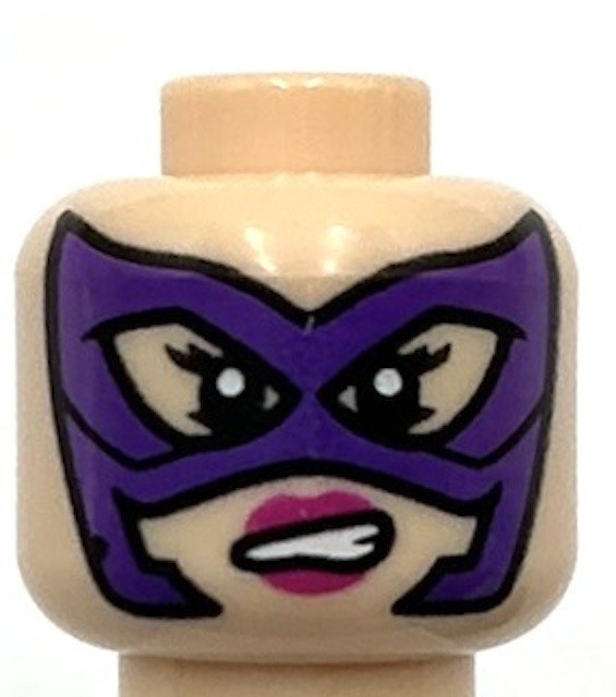 Lego New Light Nougat Minifigure Head Dual Sided Female Dark Purple Mask Part