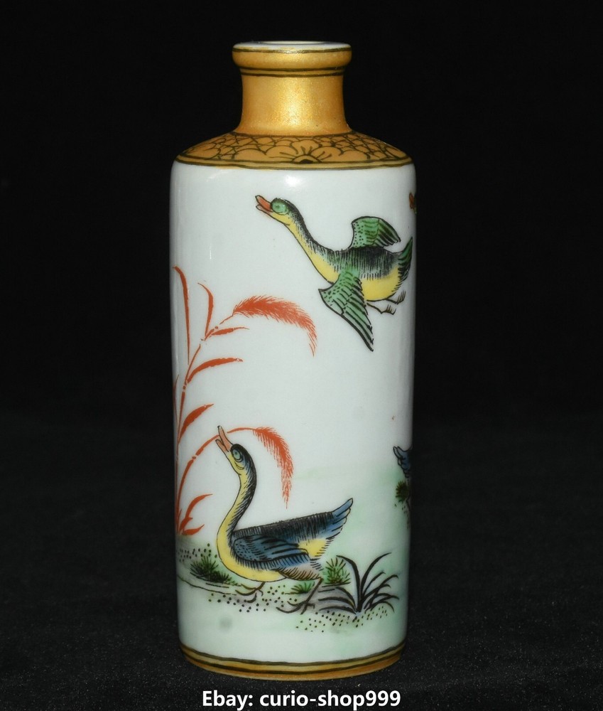10CM Rare China Porcelain Heron Bird Snuff Bottle Animal Statue