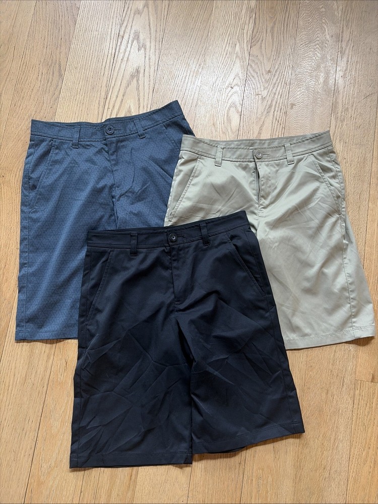 Lot Of 3 Boys Under Armour Golf Shorts Black Blue Tan Size Youth 16