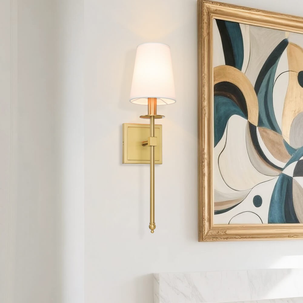 Modern Gold Wall Sconces with Fabric Shade Wall Lamp for Bathroom 2 Pack