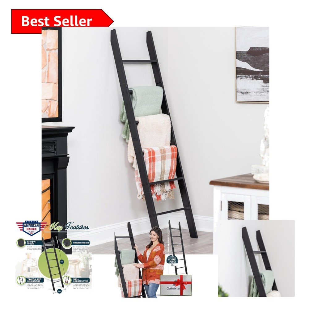 Farmhouse-Style Blanket Ladder - Snag-Free Laminate 6-Tier Display for Quilts