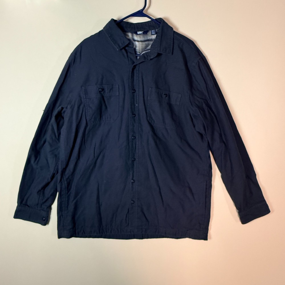 Lands End Grey Flannel Lined Button Up Shirt Jacket Blue Men's Size Large Tall