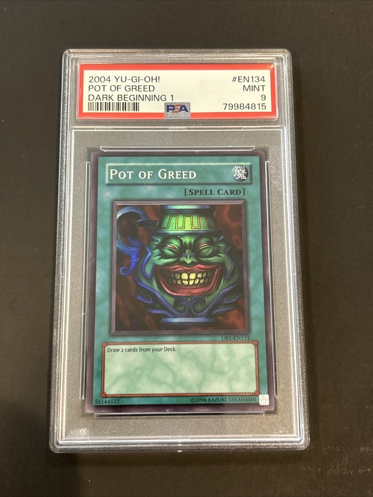 PSA 9 YuGiOh Pot of Greed DB1-EN134 Super Rare Dark Beginning 1 Gem Mint Condition