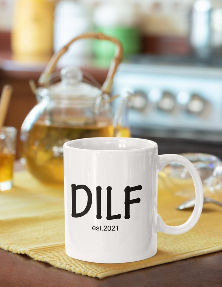 Gift From Wife Funny Coffee Mug Dilf Est 2021 Gift For Him New Dad Baby White