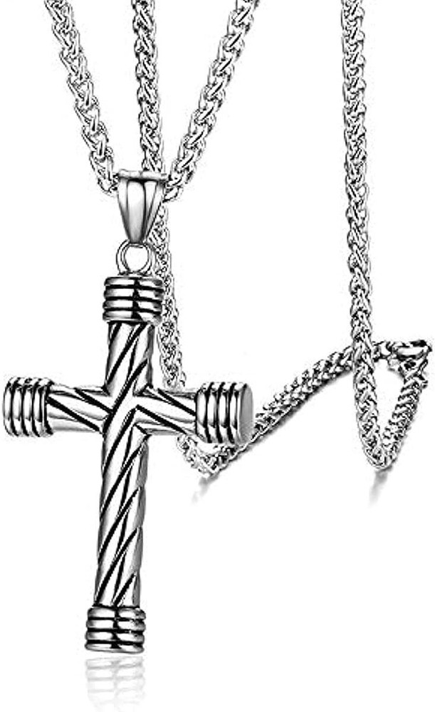 Womens Goth Stainless Steel Christian Cross Pendant Necklace Mens Chain Jewelry