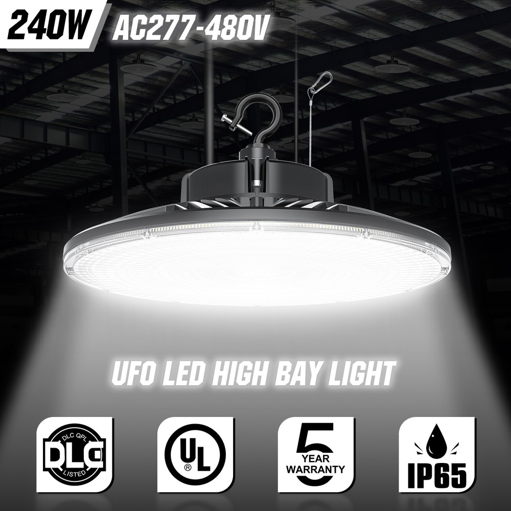 240W LED UFO High Bay Shop Light Fixture Dimmable for Warehouse Cathedral AC480V