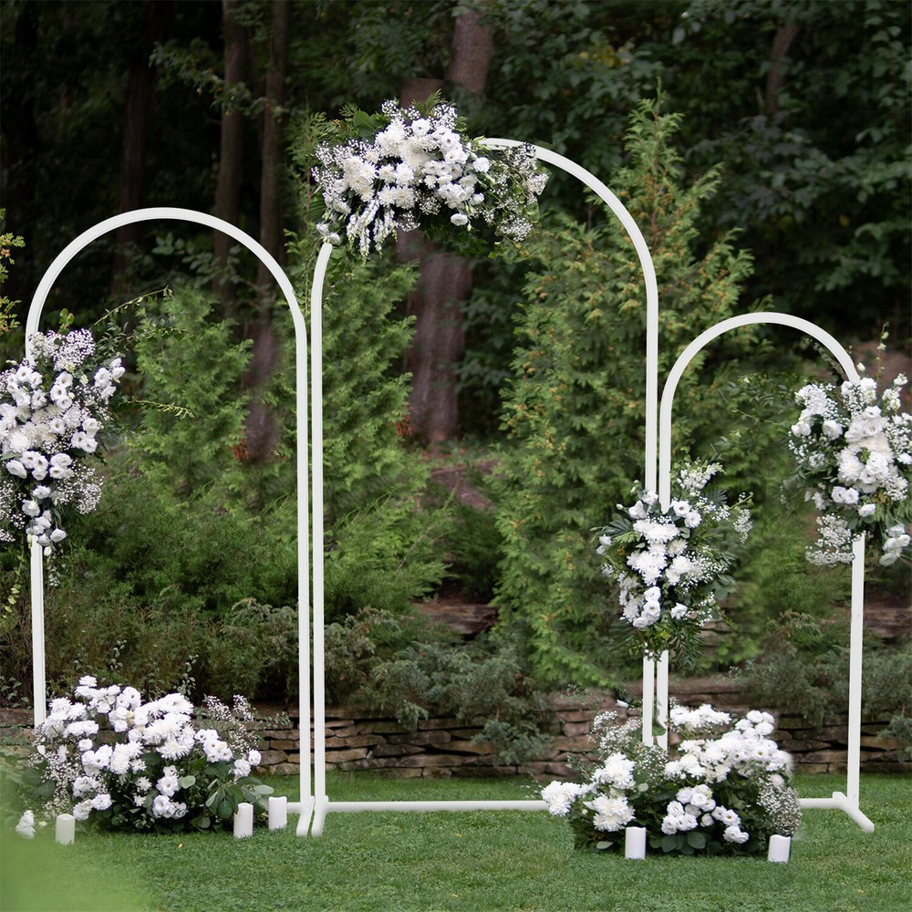 3 White Metal Arch Backdrop Stand Frame for Wedding Birthday Ceremony Graduation