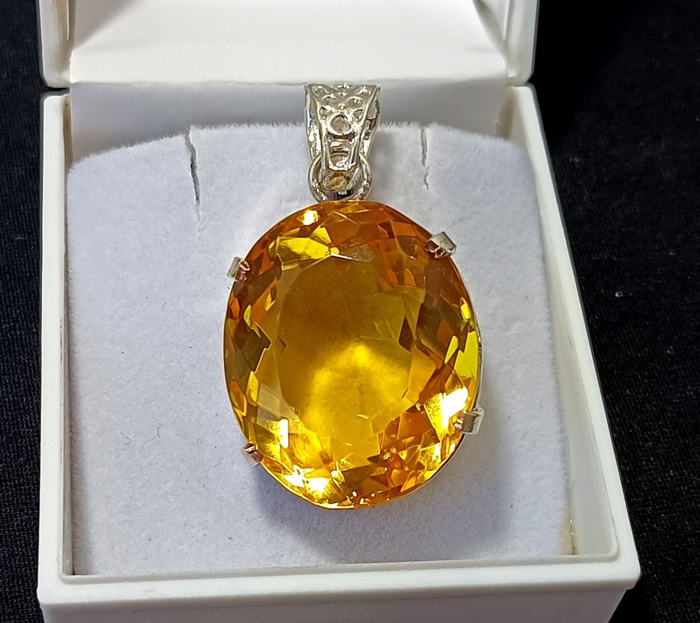 69.10 Ct Certified Natural Yellow Topaz Solid Silver OVal Pendant Loose Gemstone