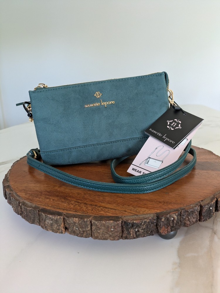 Nanette Lepore Womens Shoulder Bag Inner Pocket Adjustable Strap Green Leather