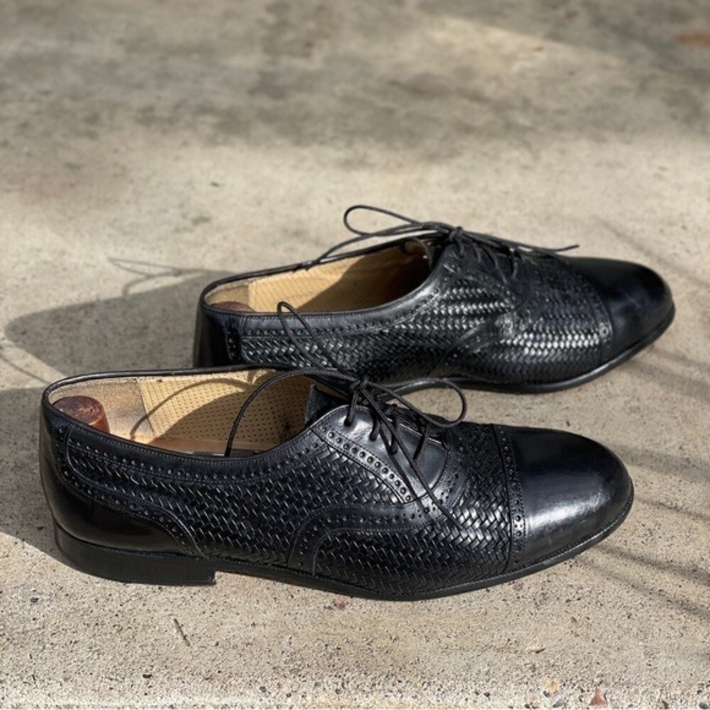 Vintage Mezlan Martinique Black Woven Leather Oxford - 9W Handmade