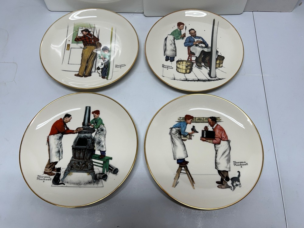Norman Rockwell 1979 Season Plates Spring, Summer, Fall, Winter Set Gorham China