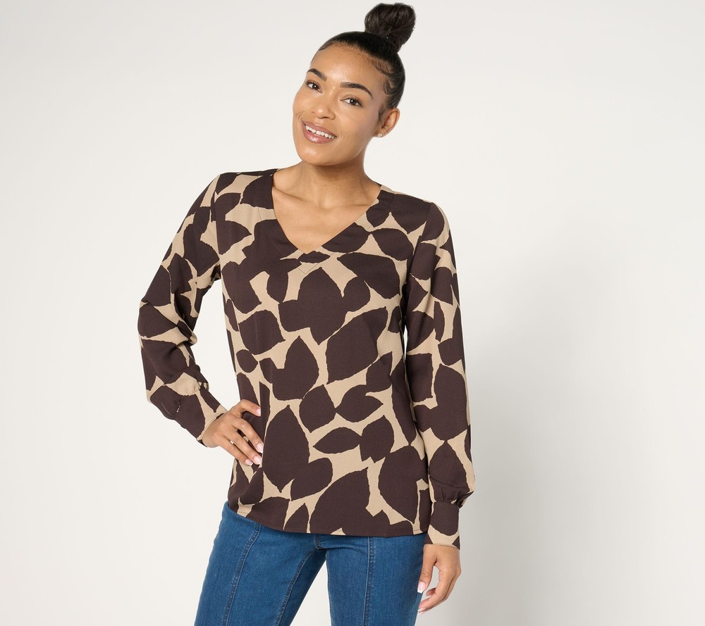 Belle by Kim Gravel Women's Top Sz S Spot On Chic Blouse Multi-colored A670901