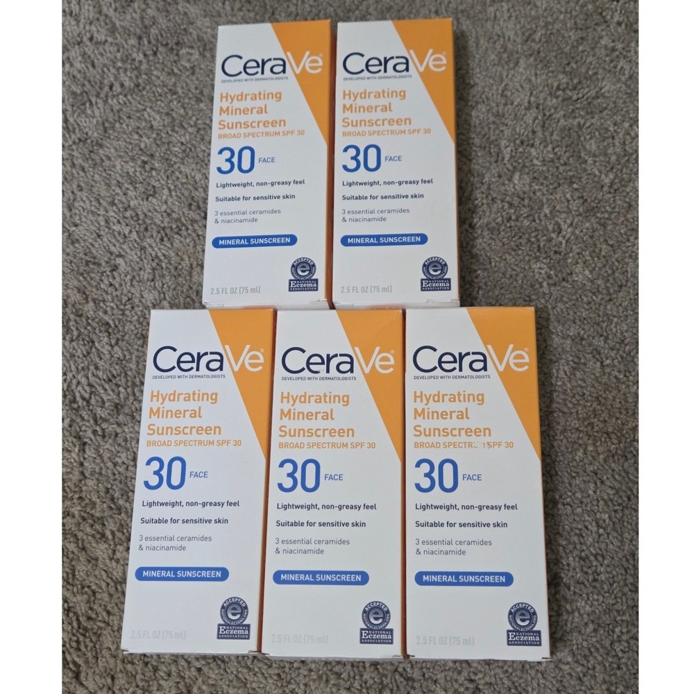 CeraVe SPF 30 Mineral Sunscreen Bulk Pack of 5 with Hyaluronic Acid & Niacinamide for Hydration