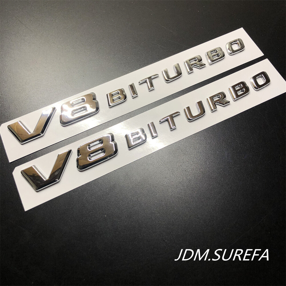 2Pcs Chrome V8 Biturbo Emblem Side Vent Fende Badge For Mercedes-Benz 2017-2022