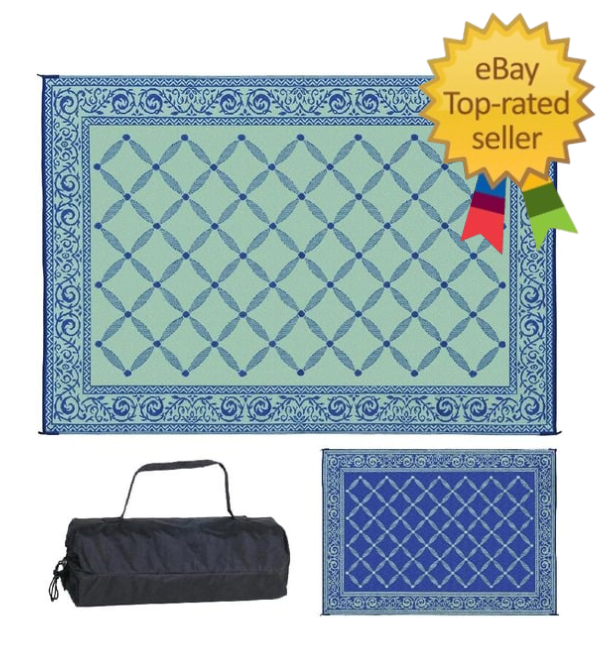 9x12 ft Reversible Large RV Deck Mat for Outdoor Camping in Blue Teal