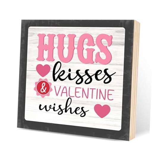 Valentine’s Day Decorations - 5.9x5.9 Inch Wooden Box with Sawtooth Hook,