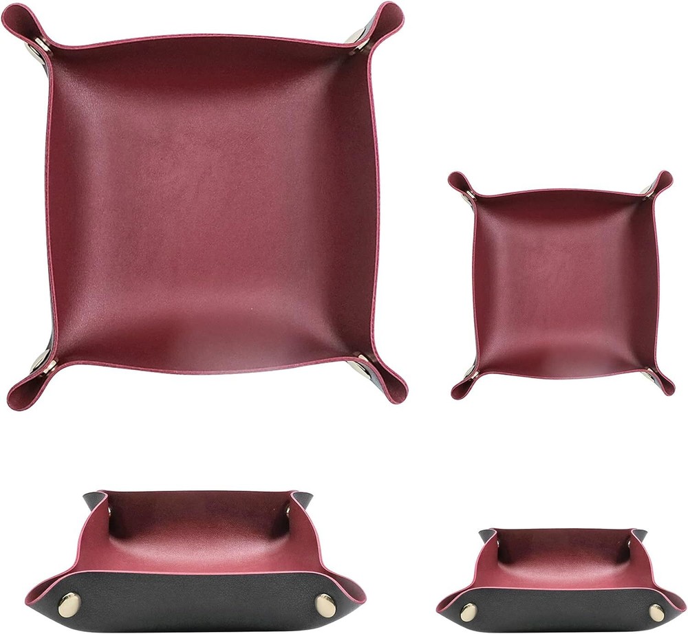 Leather Valet Tray Organizer 2-Size Folding Travel Jewelry Tray