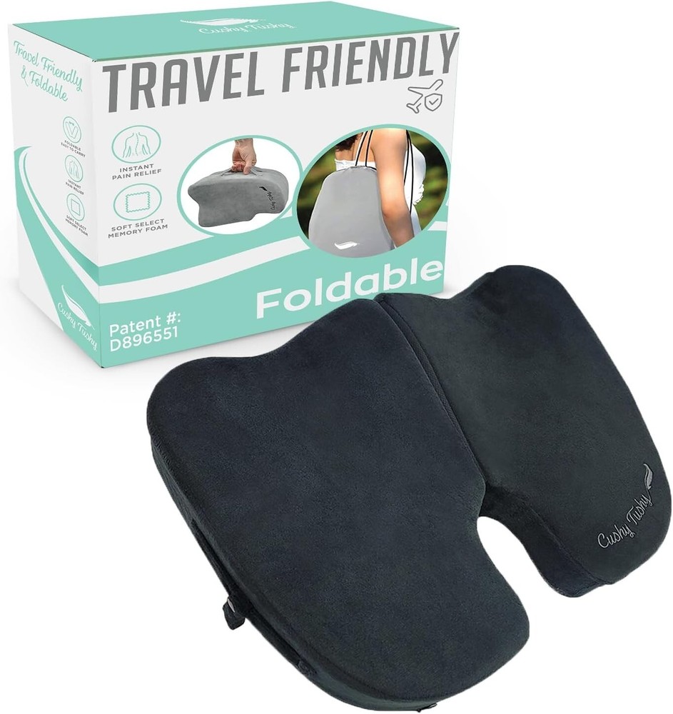 CushyTushy Ergonomic Coccyx Seat Cushion - Foldable for Travel Ease and Comfort